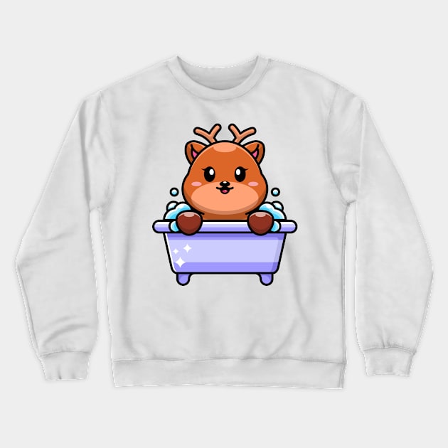 Cute deer in a bathtub cartoon character Crewneck Sweatshirt by Wawadzgnstuff